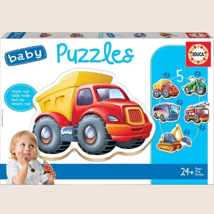 Educa Baby 5 Puzzles Vehicles - Puzzles with 5 different vehicle motifs for young children.