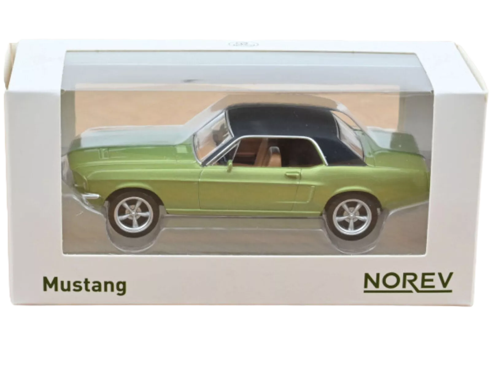 Ford Mustang Light Green 1:43 Norev - Detailed 1:43 scale model car with authentic light green paint and classic Mustang design, ideal for collectors.