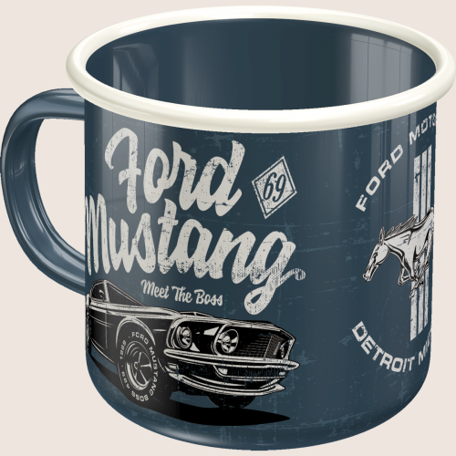 Ford Mustang - Enamel Mug - Enamel mug with Ford Mustang logo, a must-have for car fans.