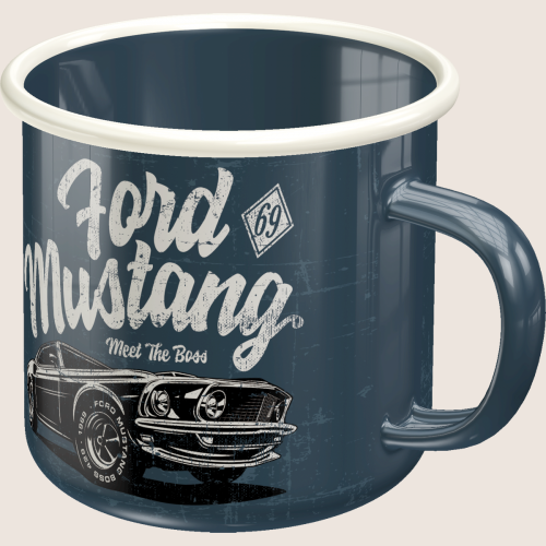 Ford Mustang - Enamel Mug - Enamel mug with Ford Mustang logo, a must-have for car fans.