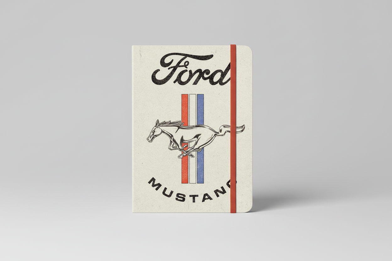 Ford Mustang "Horse and Stripes" Notebook from Nostalgic Art - stylish notebook with classic Mustang motif, perfect for car enthusiasts and fans of American car culture.