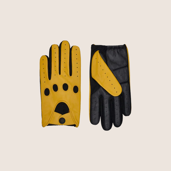 Frederik, Yellow / One-Size - Unique yellow driving gloves in supple leather, a perfect combination of style and function.