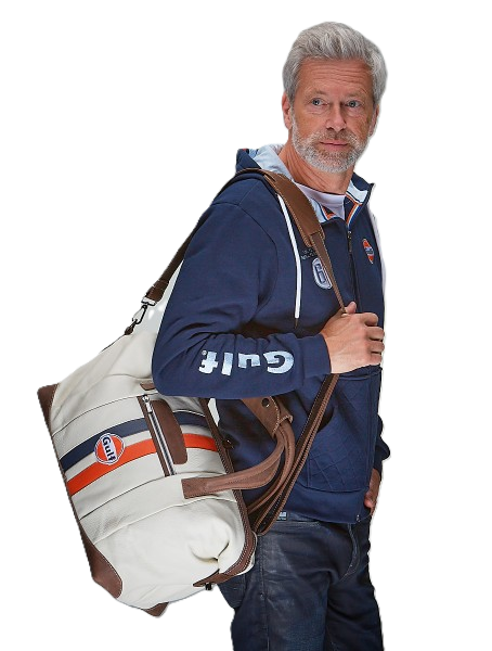 Gulf Leather Travelbag Light Beige Medium - Exclusive travel bag in light beige leather with classic Gulf details. Perfect size for weekend trips and stylish travel.