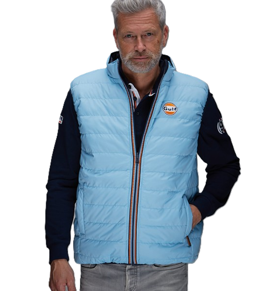 Gulf Wendeweste Blue from GrandPrix Originals - reversible vest with Gulf colors and motorsport-inspired design