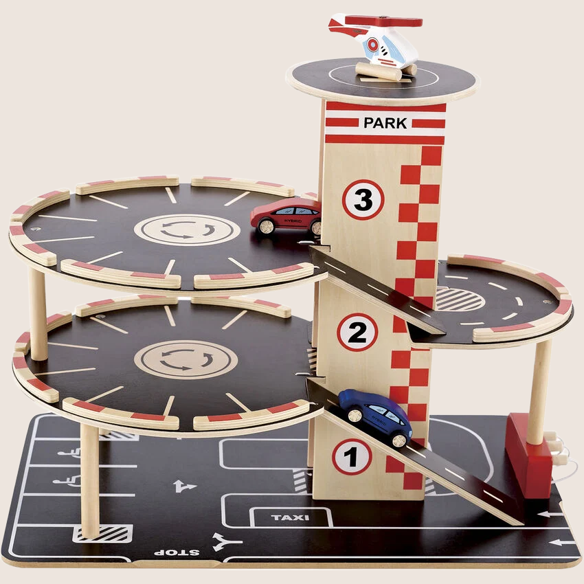 Hape Park & Go Garage - Large multi-level garage for toy cars.