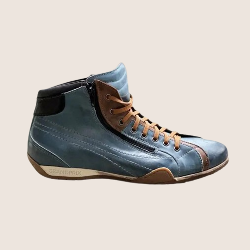 GPO Hi-Top Sneakers Monza - Indigo blue high-top sneakers inspired by classic motorsport. Comfortable and stylish with a vintage racing look.