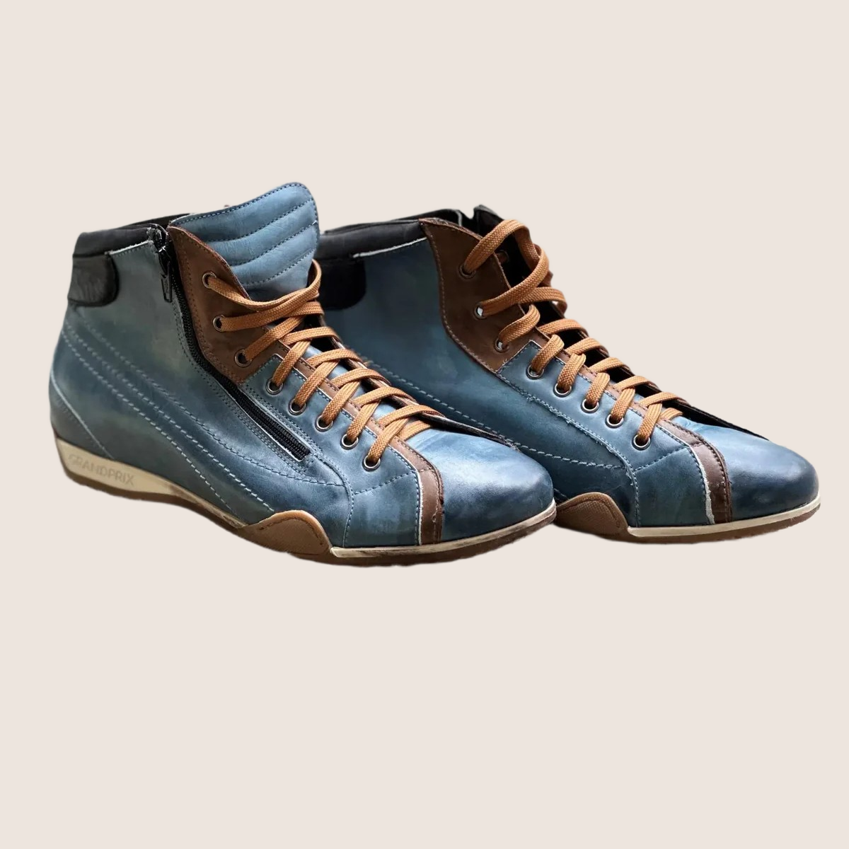 GPO Hi-Top Sneakers Monza - Indigo blue high-top sneakers inspired by classic motorsport. Comfortable and stylish with a vintage racing look.