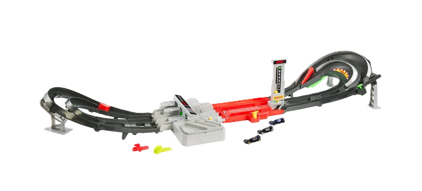 Hot Wheels Grand Prix track set inspired by Formula 1 with high-speed tracks