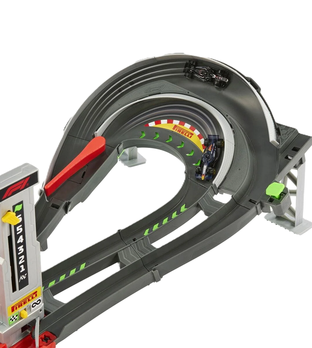 Hot Wheels Grand Prix track set inspired by Formula 1 with high-speed tracks