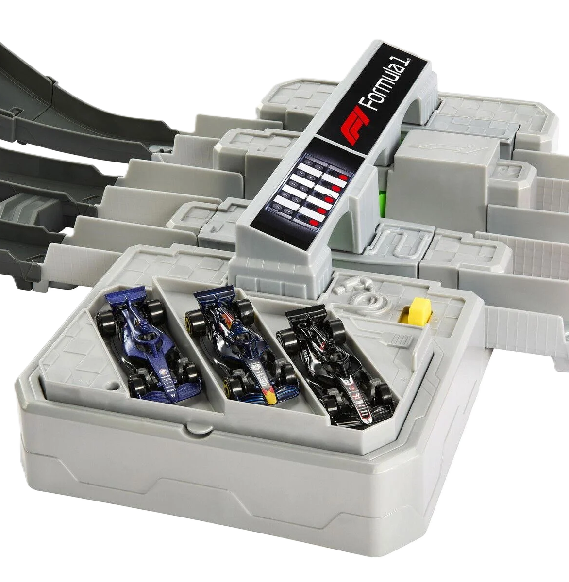 Hot Wheels Grand Prix track set inspired by Formula 1 with high-speed tracks