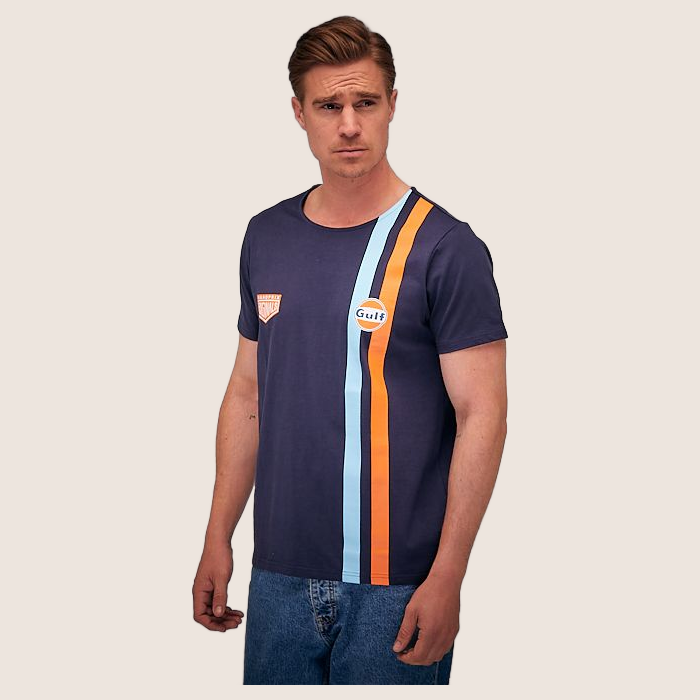 Gulf Stripe T-Shirt (Navy) - Gulf Stripe t-shirt in navy blue, sporty and classic design.
