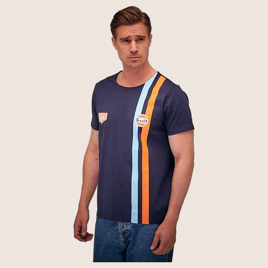 Gulf Stripe T-Shirt (Navy) - Gulf Stripe t-shirt in navy blue, sporty and classic design.