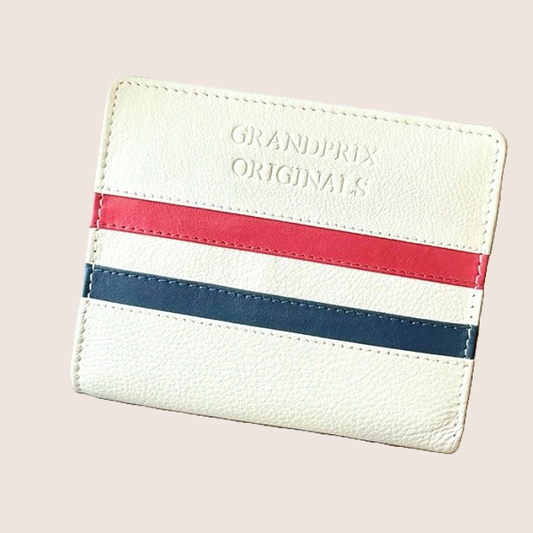 GrandPrix Originals Ivory Wallet - elegant bi-fold wallet in soft ivory nappa leather with embossed GrandPrix logo, spacious for cards, notes and coins - perfect for motorsport fans who want classic style and functionality. 