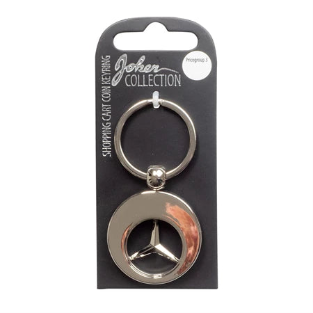 Car logo circular keychain - Metal keychain with iconic car brand in the center and detachable coin for use in shopping carts. Practical and stylish accessory for car enthusiasts.