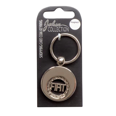 Car logo circular keychain - Metal keychain with iconic car brand in the center and detachable coin for use in shopping carts. Practical and stylish accessory for car enthusiasts.