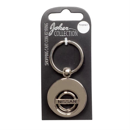 Car logo circular keychain - Metal keychain with iconic car brand in the center and detachable coin for use in shopping carts. Practical and stylish accessory for car enthusiasts.