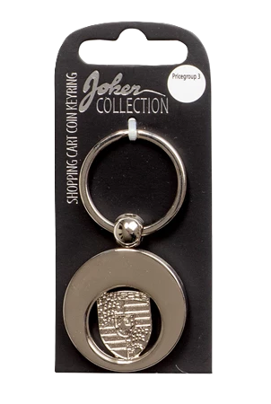 Car logo circular keychain - Metal keychain with iconic car brand in the center and detachable coin for use in shopping carts. Practical and stylish accessory for car enthusiasts.