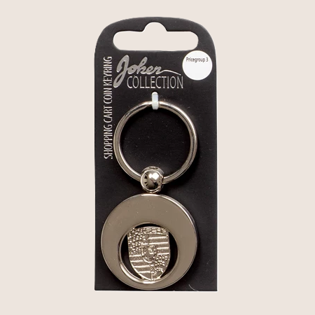 Car logo circular keychain - Metal keychain with iconic car brand in the center and detachable coin for use in shopping carts. Practical and stylish accessory for car enthusiasts.