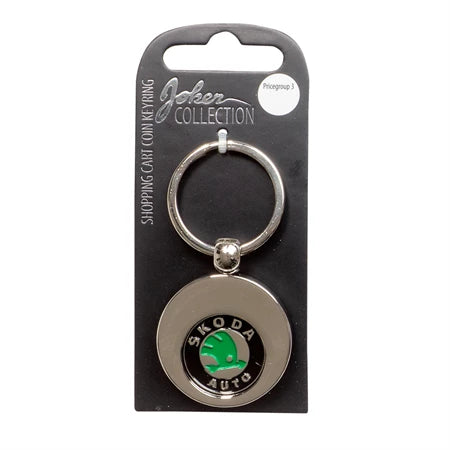 Car logo circular keychain - Metal keychain with iconic car brand in the center and detachable coin for use in shopping carts. Practical and stylish accessory for car enthusiasts.