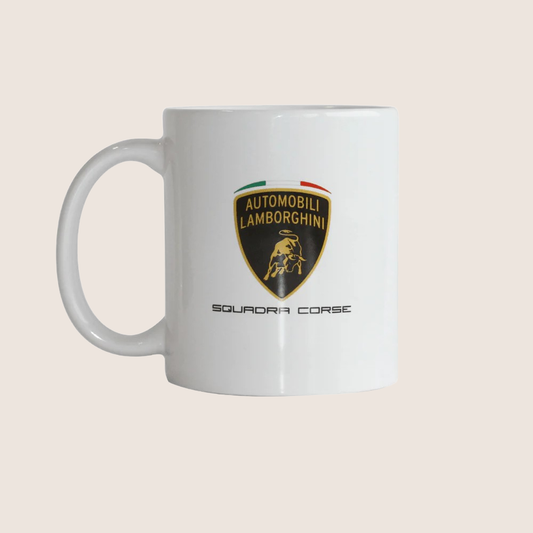 Lamborghini Squadra Corse Mug - Stylish mug with Lamborghini Squadra Corse logo. Perfect for the morning coffee for any motorsport enthusiast.