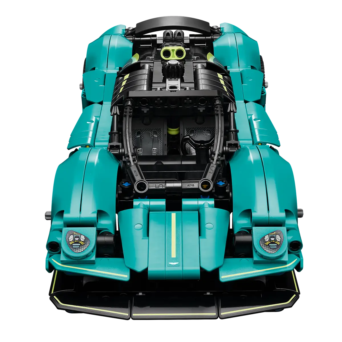 LEGO Technic 42208 Aston Martin Valkyrie - detailed 1:24 Technic model with 707 pieces, teal and black finish, functional gullwing doors, moving hydraulic pistons in the V12 engine, top steering wheel, opening hood, lifting engine cover and differential - authentic reproduction of the aerodynamic supercar