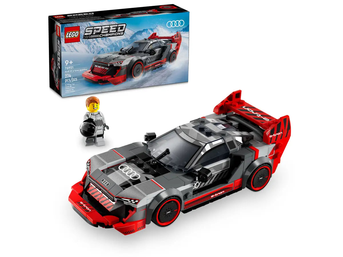 LEGO Speed Champions Audi S1 e-tron quattro Race Car 76921 - Detailed 1:~~ scale model of the Audi S1 e-tron quattro as a Speed Champions set. Includes large rear wing, diffuser, air intake, removable roof and minifigure with helmet. Designed for assembly and play area for children and adults