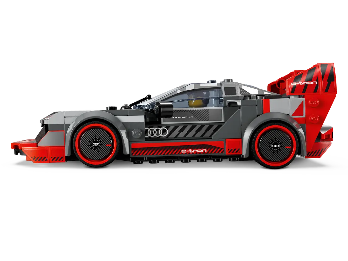 LEGO Speed Champions Audi S1 e-tron quattro Race Car 76921 - Detailed 1:~~ scale model of the Audi S1 e-tron quattro as a Speed Champions set. Includes large rear wing, diffuser, air intake, removable roof and minifigure with helmet. Designed for assembly and play area for children and adults