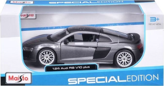 Maisto Audi R8 V10 Plus 1:24 car model in gray with detailed design and authentic supercar style