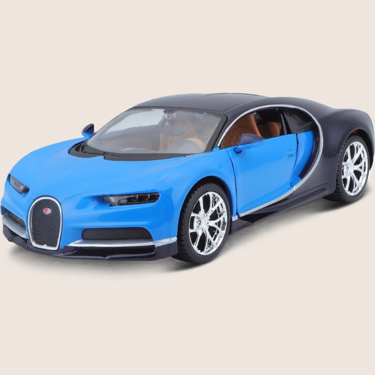 Maisto Bugatti Chiron 1:24 car model in blue with detailed design and authentic supercar style