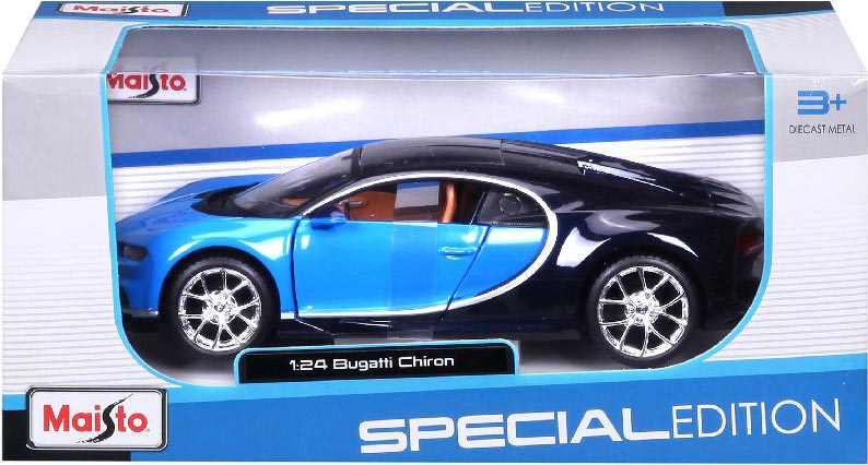 Maisto Bugatti Chiron 1:24 car model in blue with detailed design and authentic supercar style