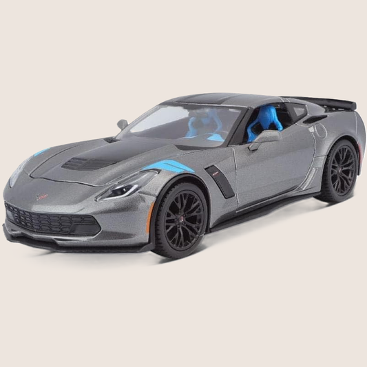 Maisto Chevrolet Corvette Grand Sport 1:24 car model in gray with detailed design and authentic sports car style