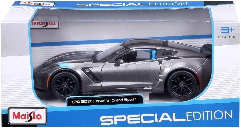 Maisto Chevrolet Corvette Grand Sport 1:24 car model in gray with detailed design and authentic sports car style