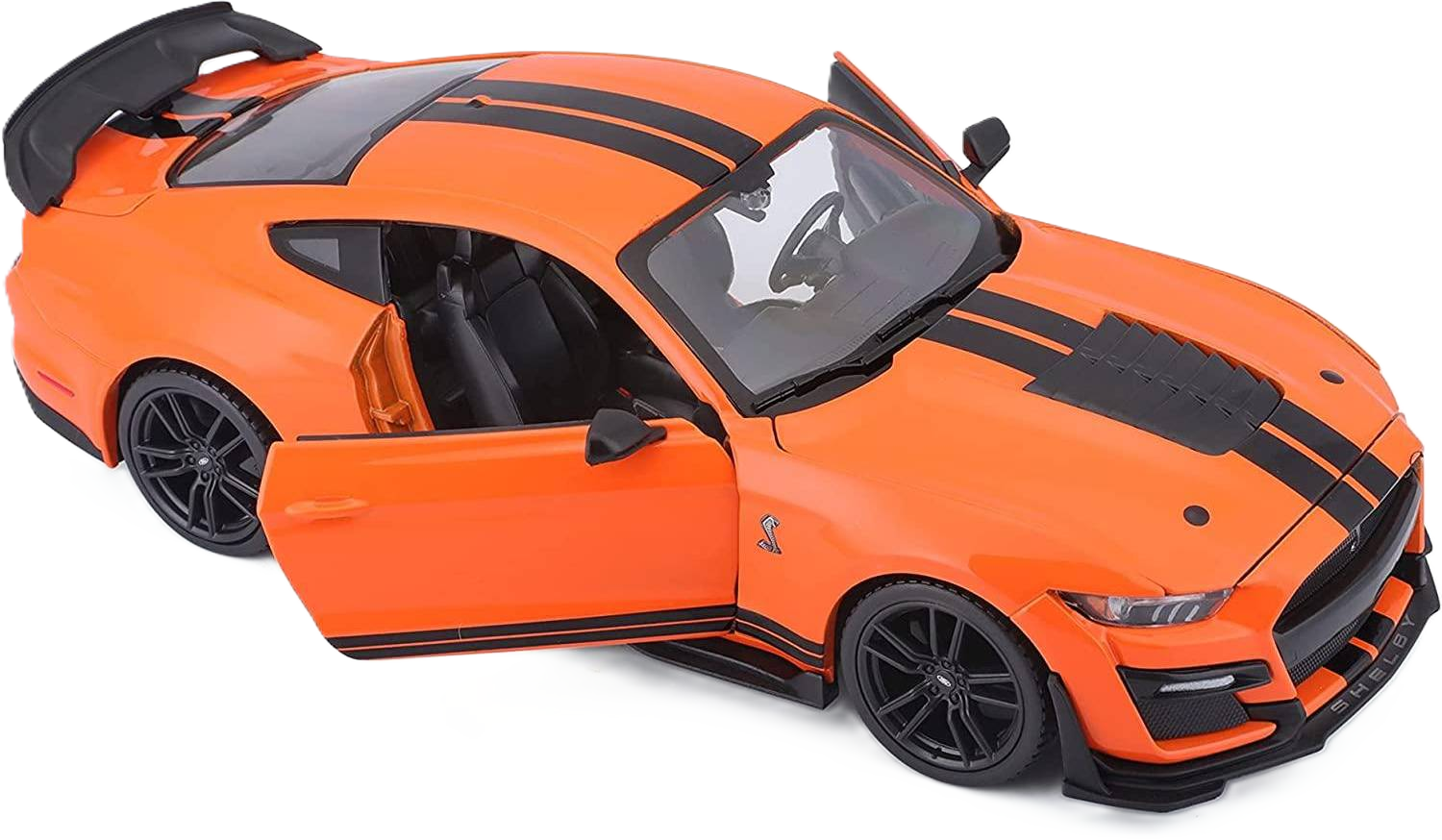 Maisto Ford Mustang Shelby GT500 1:24 car model in blue with white stripes and authentic muscle car style