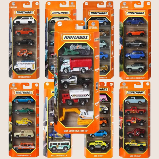 Matchbox 5-Pack - Set of 5 classic Matchbox cars in 1:64 scale. Varied models with realistic details, perfect for play and assembly. 