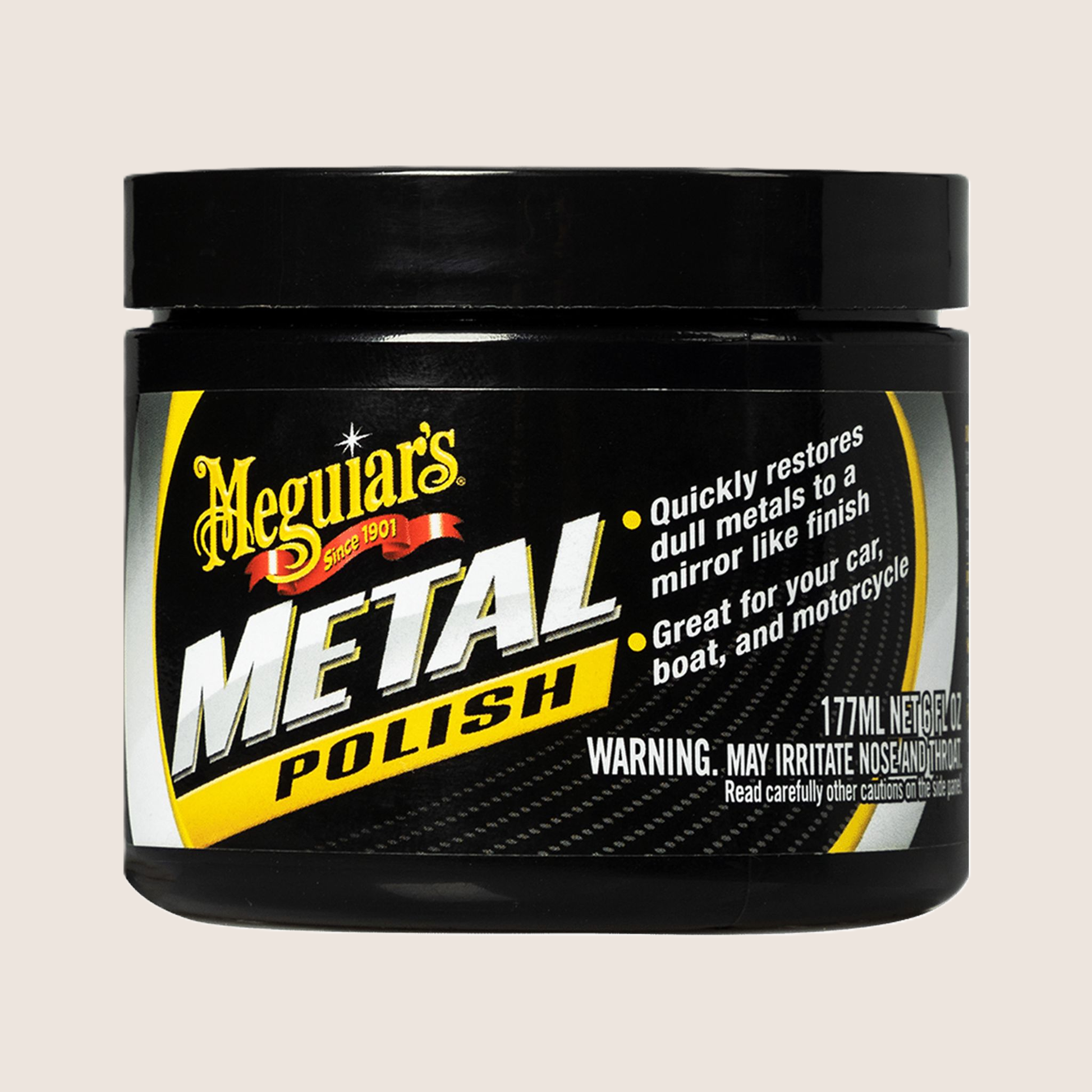 Meguair's metal polish quickly restores dull metals to a mirror-like finish, great for your car, boat, and motorcycle.