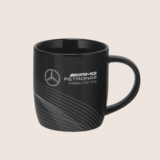 Mercedes-AMG Petronas F1 Logo Mug - Black - Elegant black mug with Mercedes-AMG Petronas F1 logo, ideal for fans of Formula 1 and Mercedes motorsport heritage.