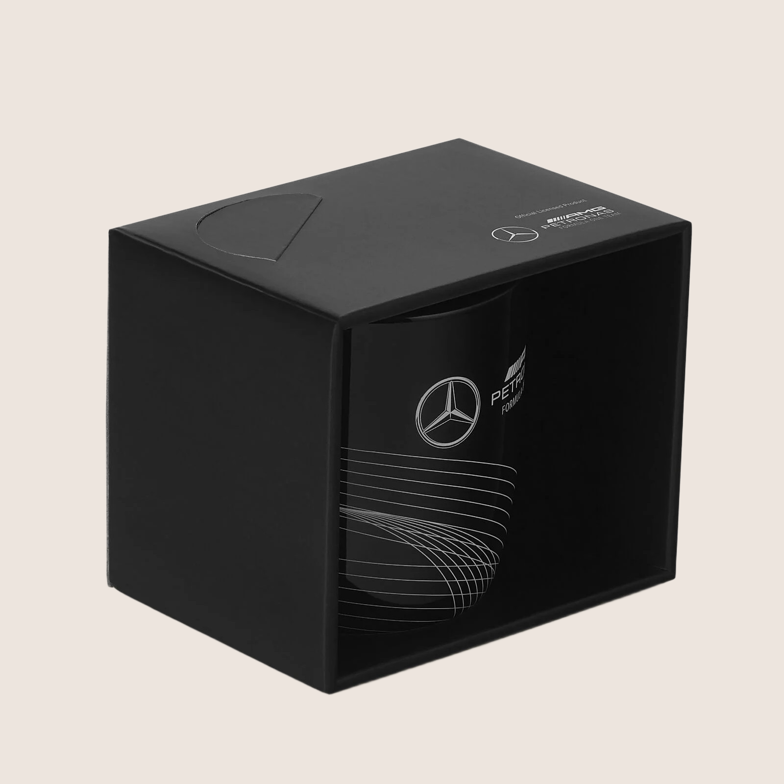 Mercedes-AMG Petronas F1 Logo Mug - Black - Elegant black mug with Mercedes-AMG Petronas F1 logo, ideal for fans of Formula 1 and Mercedes motorsport heritage.