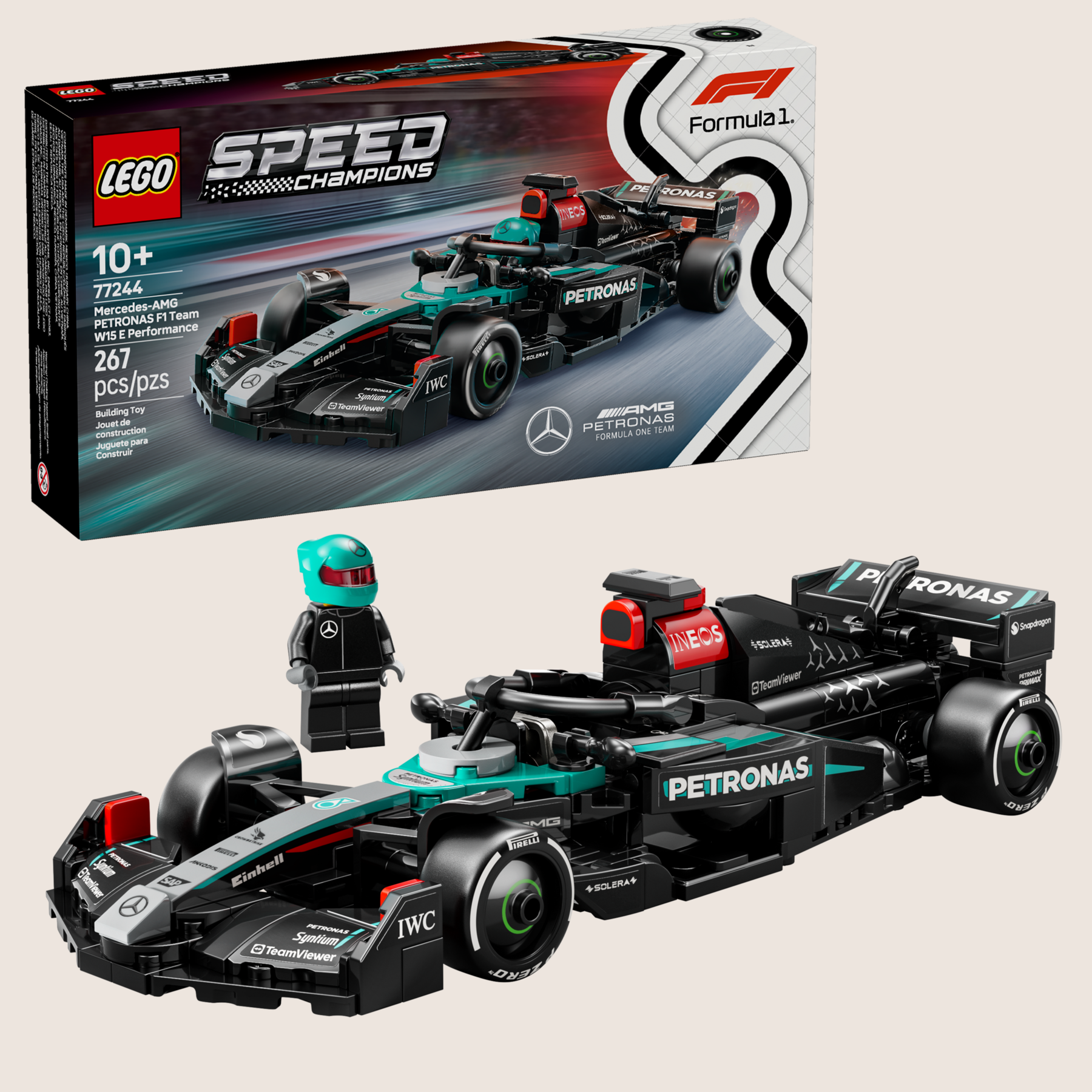 Speed Champions Mercedes AMG F1 Team - Mercedes-AMG Petronas F1 car kit. A must-have model for motorsport enthusiasts.