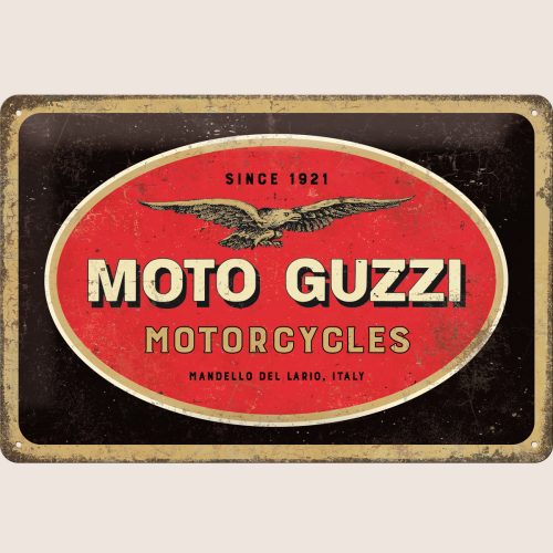 Moto Guzzi tin sign 20x30 cm in red with classic logo and retro design