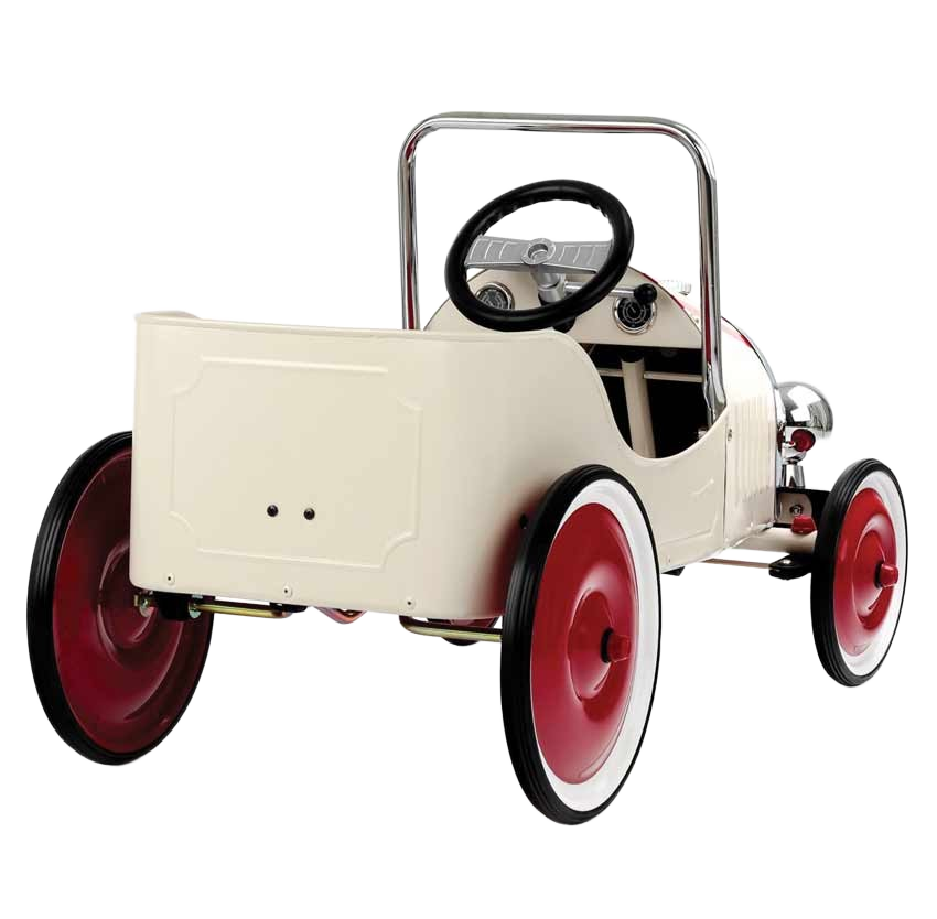 Baghera Classic Pedalcar - timeless pedal car with retro look and robust metal frame, ideal for imaginative play and little racers.