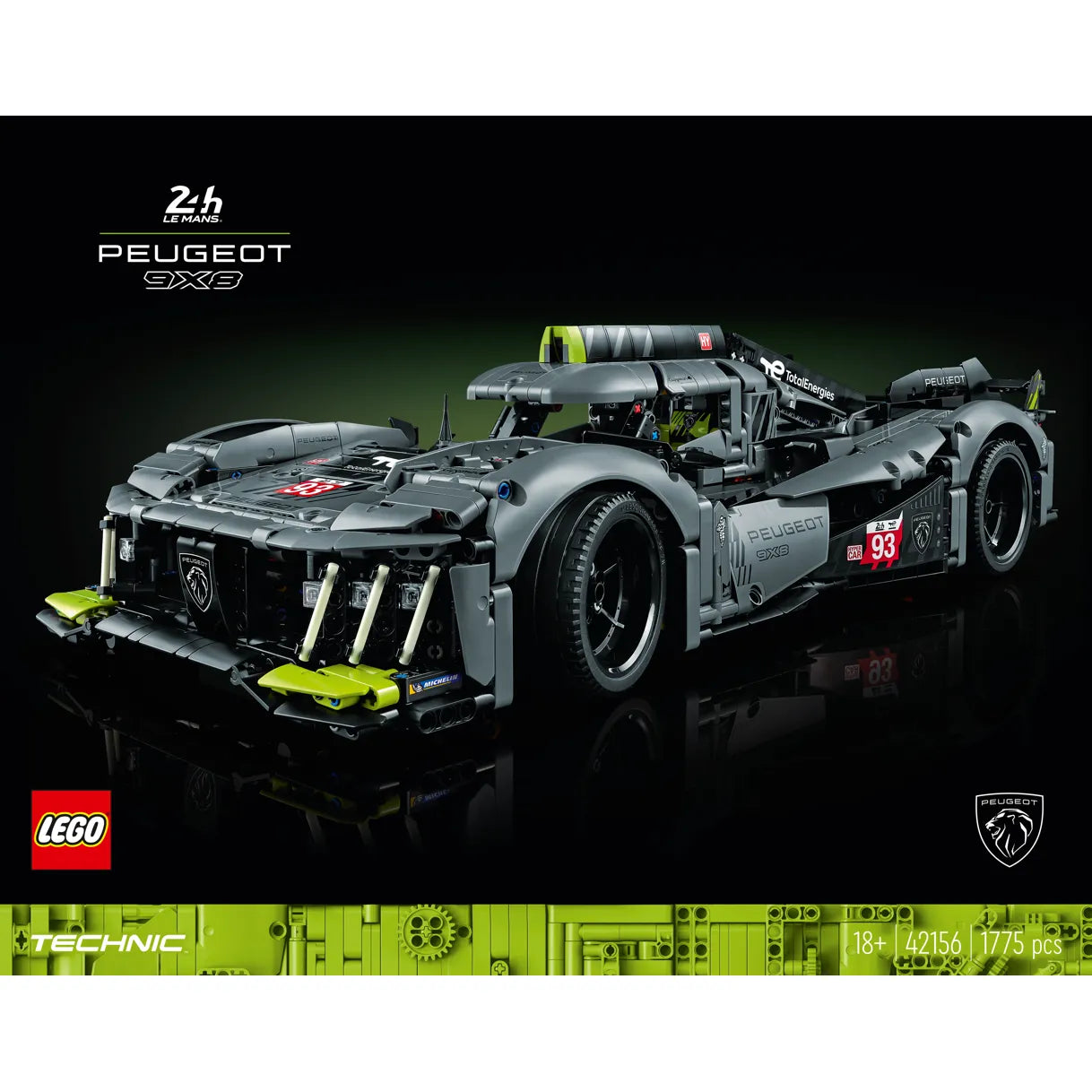 PEUGEOT 9X8 24H Le Mans Hybrid Hypercar - LEGO model of the Peugeot 9X8 hybrid Le Mans race car.