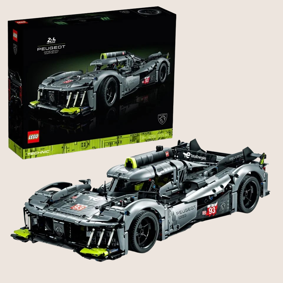 PEUGEOT 9X8 24H Le Mans Hybrid Hypercar - LEGO model of the Peugeot 9X8 hybrid Le Mans race car.
