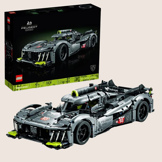 PEUGEOT 9X8 24H Le Mans Hybrid Hypercar - LEGO model of the Peugeot 9X8 hybrid Le Mans race car.