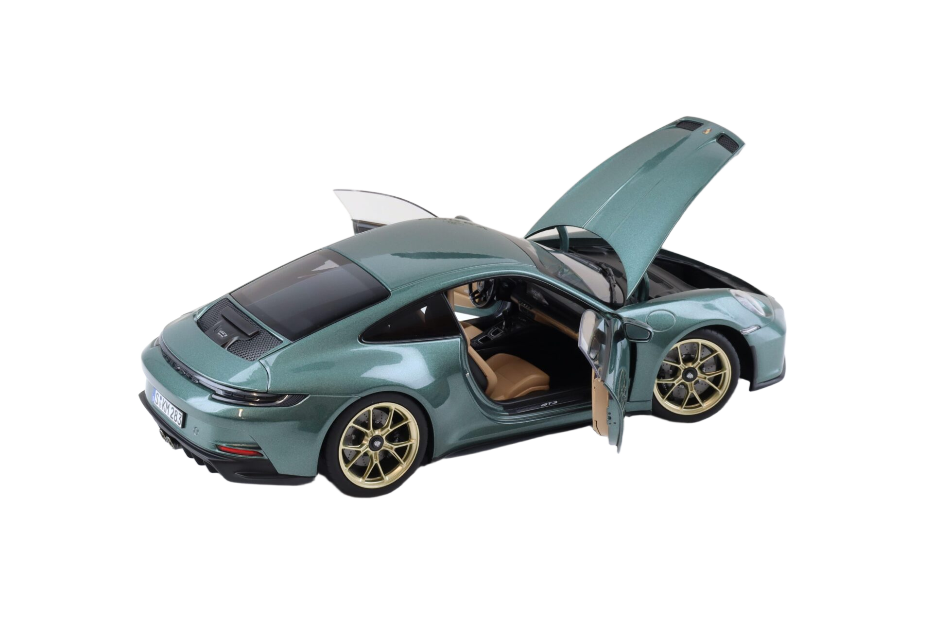 Porsche 911 GT3 Touring 2021 1:18 scale model in Malachite Green from Norev with detailed bodywork and realistic interior