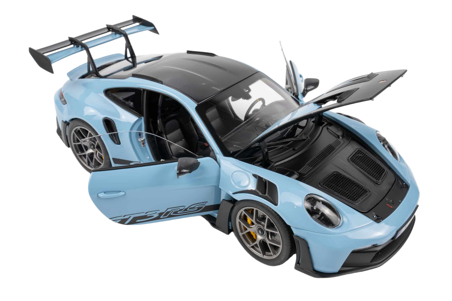 Porsche 911 GT3 RS 2022 1:12 scale model in Weissach Light Blue from Norev with detailed bodywork and realistic interior