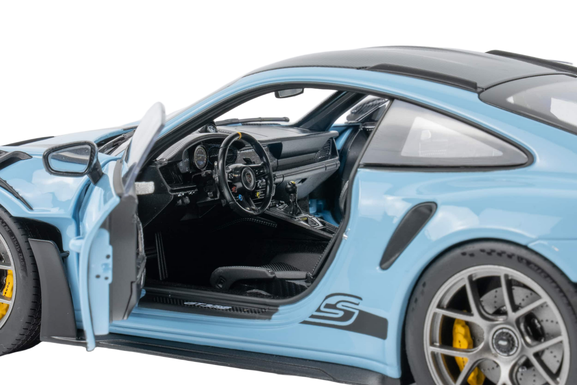Porsche 911 GT3 RS 2022 1:12 scale model in Weissach Light Blue from Norev with detailed bodywork and realistic interior