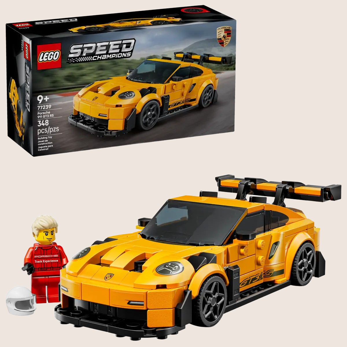 LEGO Porsche 911 GT3 RS model 77239 with realistic details and classic sports car design