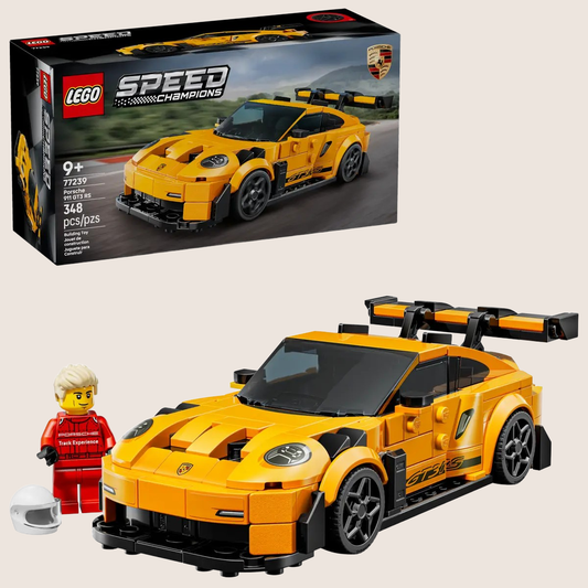 LEGO Porsche 911 GT3 RS model 77239 with realistic details and classic sports car design