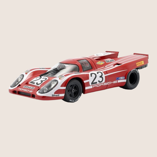 1:18 Scale model of WERK83 Porsche 917K #23, winner of 24h Le Mans 1970 (Attwood/Herrmann) - detailed reproduction with correct Salzburg livery, movable front wheels and authentic racing stickers