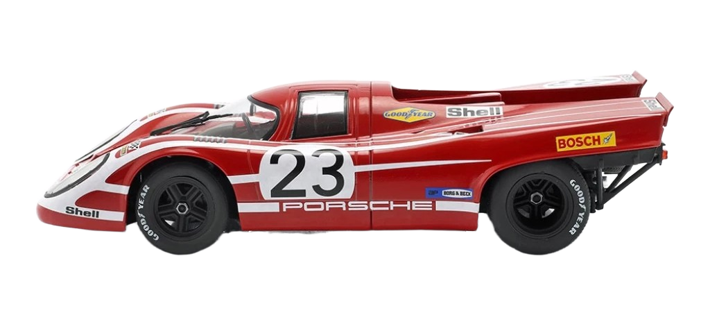1:18 Scale model of WERK83 Porsche 917K #23, winner of 24h Le Mans 1970 (Attwood/Herrmann) - detailed reproduction with correct Salzburg livery, movable front wheels and authentic racing stickers